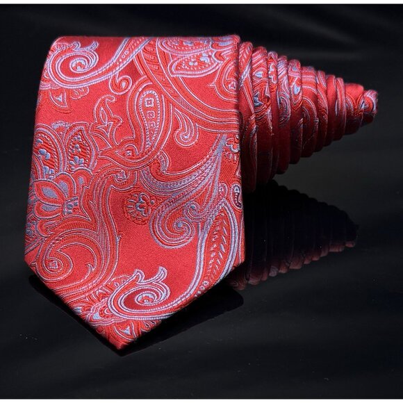 DONALD J. TRUMP MEN'S TIE 100% SILK Red Blue Paisley 61” - Picture 2 of 7